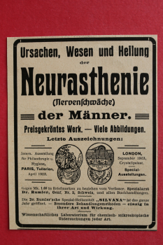 Blatt Historische Werbung NEURASTHENIE Nervenschwäche bei Männern 1905 Dr Rumler Schweiz